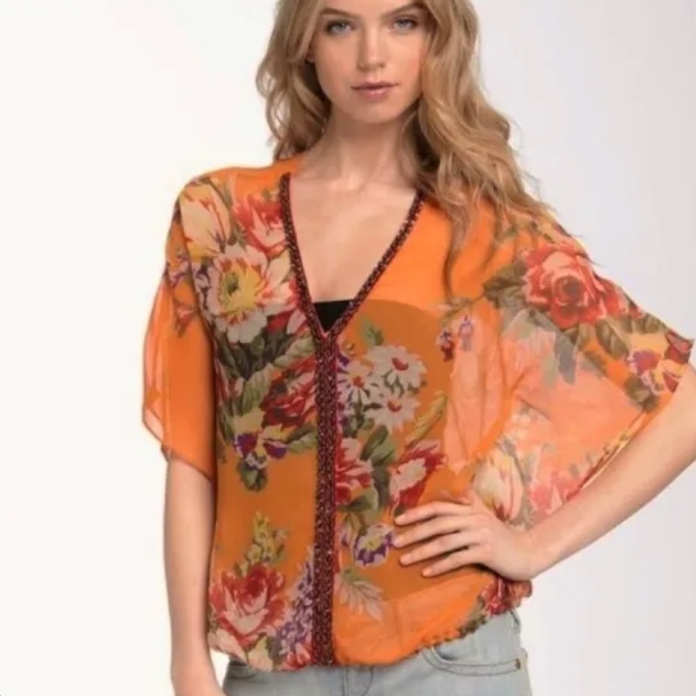 Free People • Beaded Sheer Genius Floral Blouse